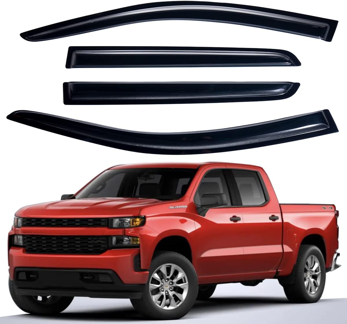 Lightronic WV94805 Outside-Mount Side Window Deflector Rain Guard, Dark Smoke 4-Pieces Set for 2019-2023 Chevrolet Silverado/GMC Sierra 1500, 2020-2023 Silverado/Sierra 2500 HD & 3500 HD, All Crew Cab