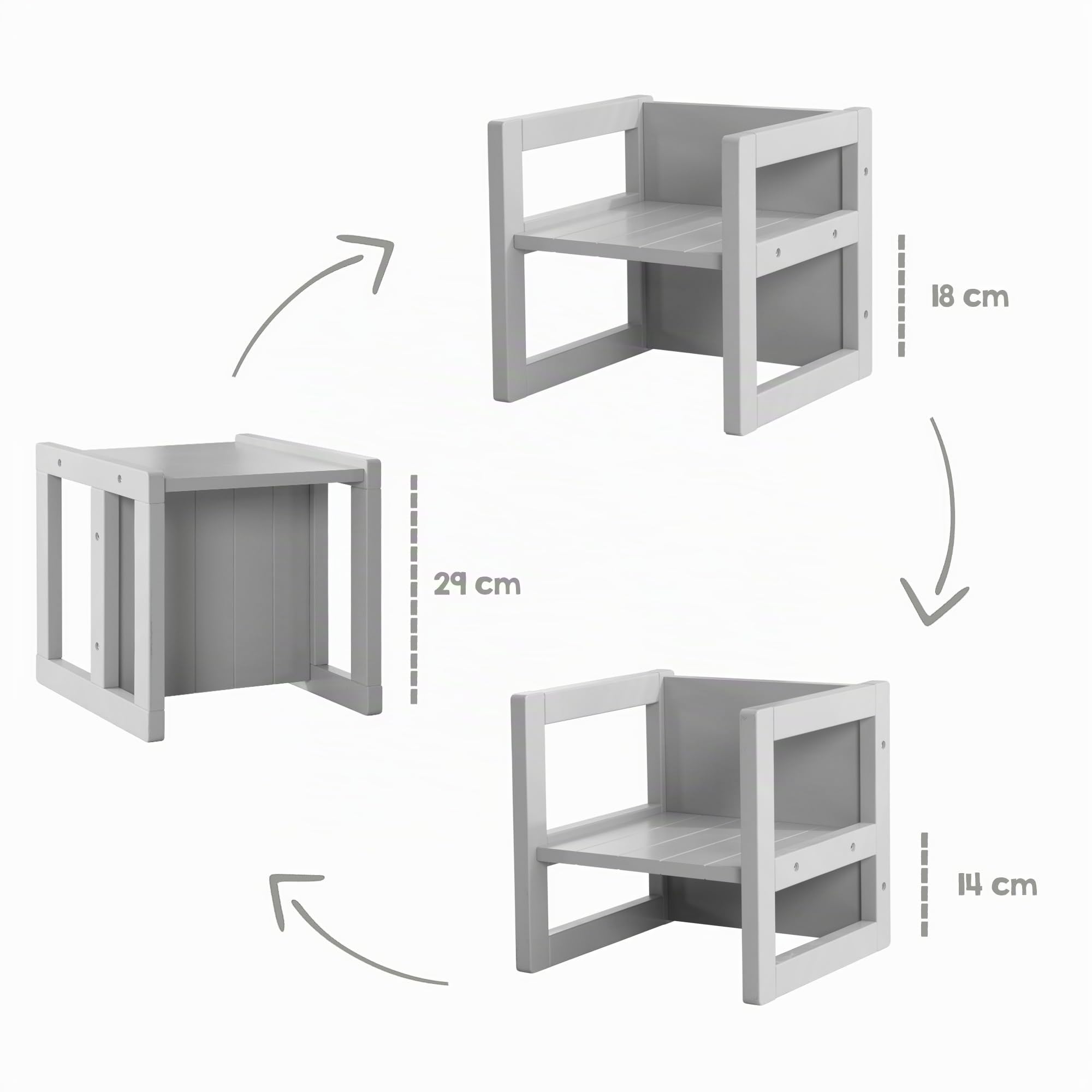 roba Chaise Enfant Grise et Réversible sur 3 Hauteurs d'Assise - 30 x 30 cm - Capacité max. 60 kg - Tabouret Enfant Style Campagne