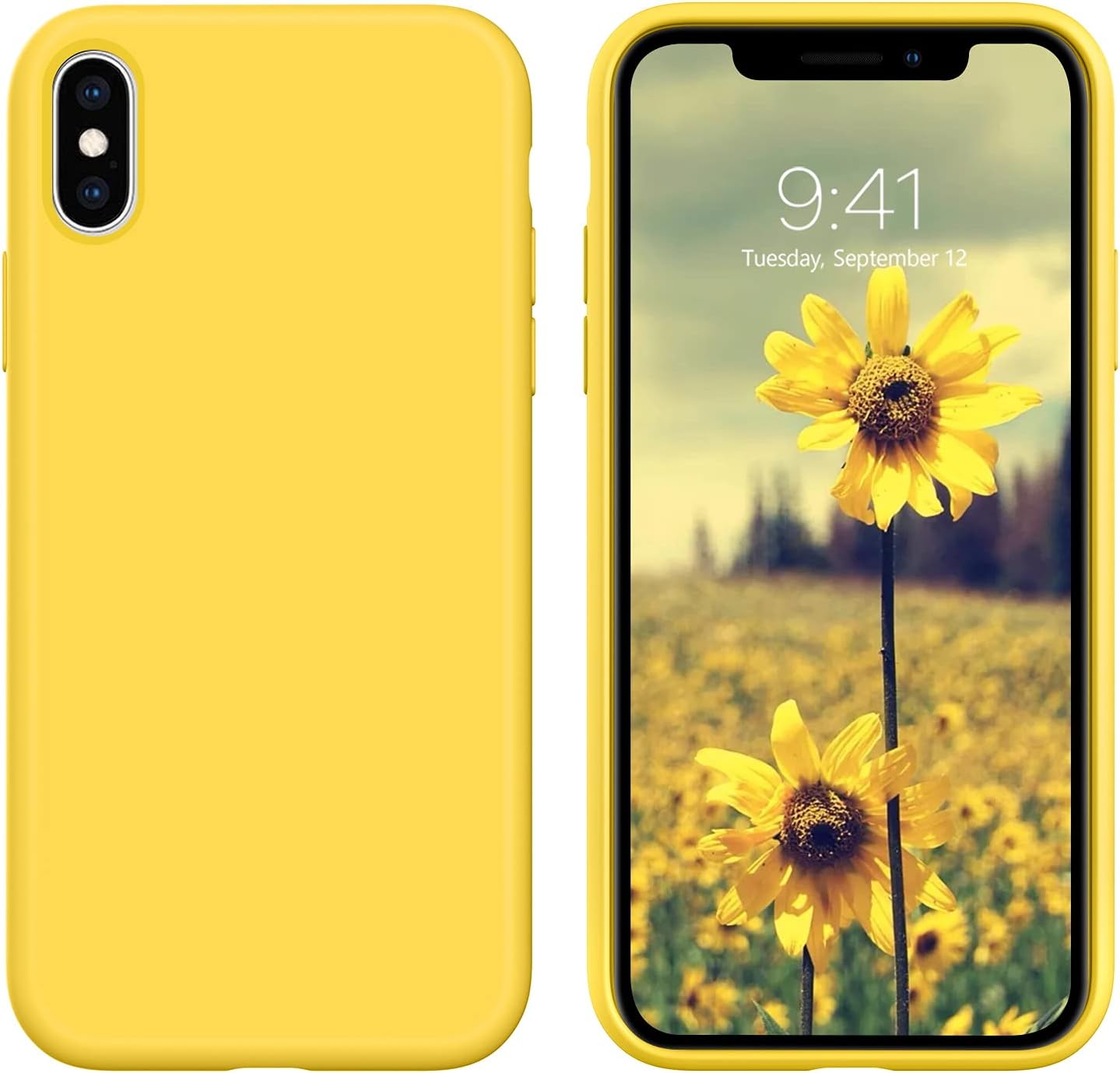 DUEDUE iPhone Xs Max Case, Liquid Silicone Soft Gel Rubber Slim Cover with Microfiber Cloth Lining Cushion Shockproof Full Protective Case for iPhone Xs Max for Women Girls, Yellow