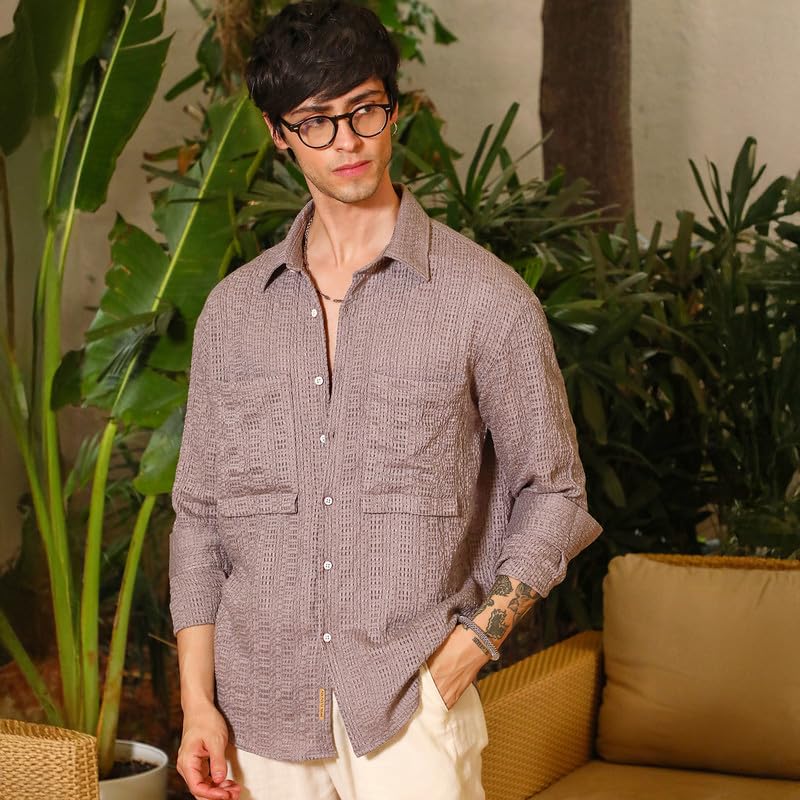 Image of CAHOOT Men's Oversized Shirt Casual Wear | Lapel Collar | Long Sleeve | Button Closure | Oversized Shirt Crafted with Comfort Fit for Everyday Wear