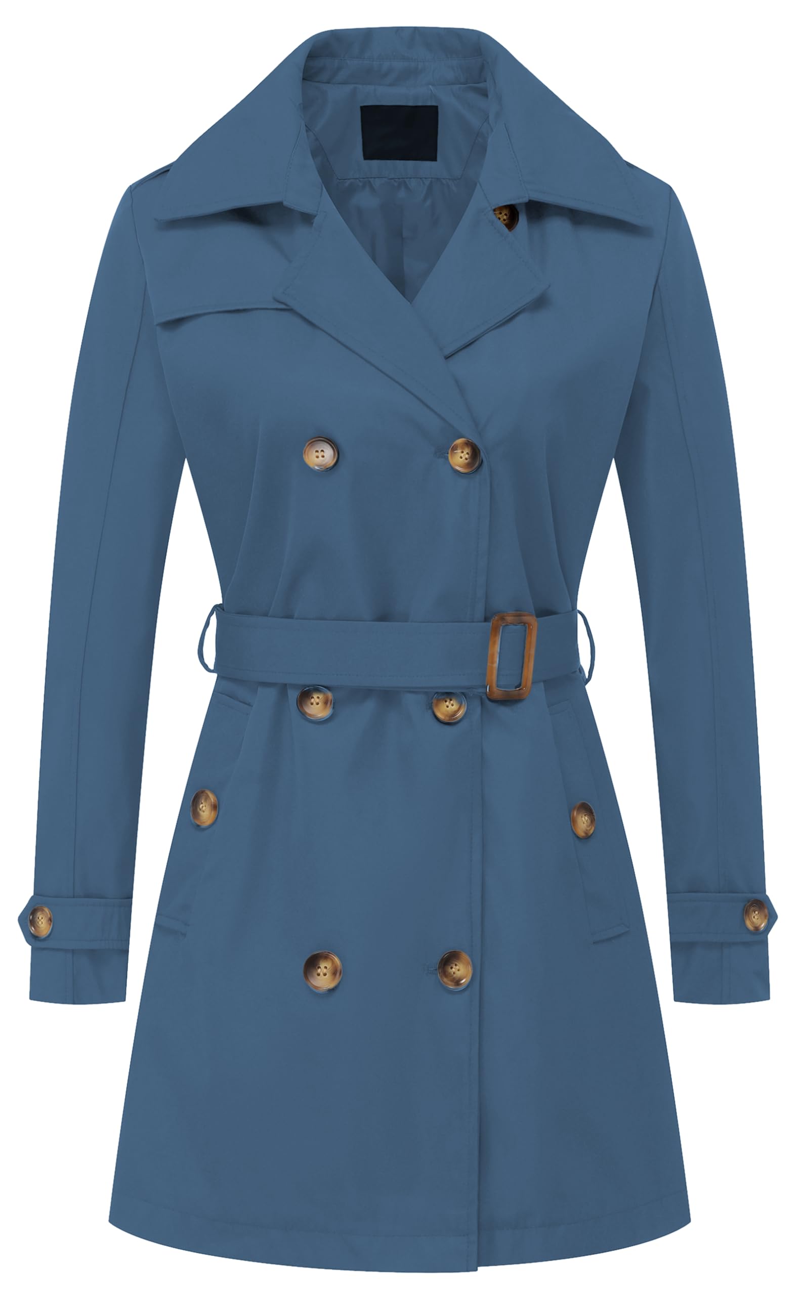 Chrisuno Womens Double Breasted Trench Coats Mid-Length Belted Overcoat Long Dress Jacket with Detachable Hood