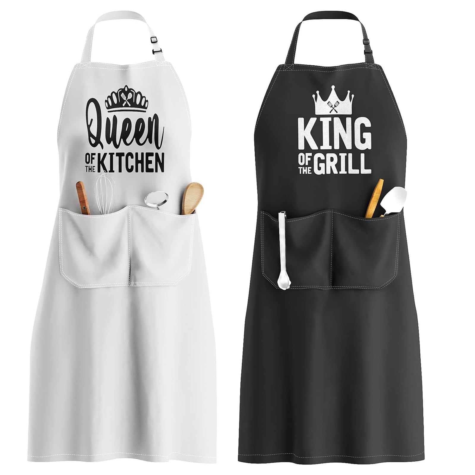 Bolivia'sChef Apron, 2PCS Wedding Engagement Gifts for Couples, King & Queen Apron Set, Funny Kitchen Gifts for Couples, Husband, Wife, Boyfriend, Girlfriend, Unique Valentine's Day Ideas Gifts
