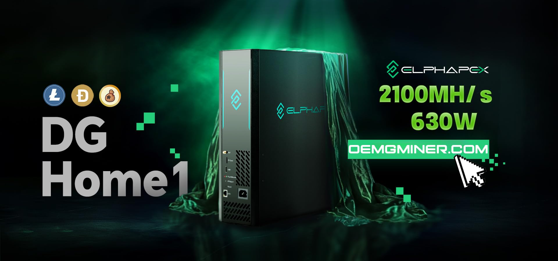 OEMGMINER Neuer Elphapex DG Home1 2100MH/s 630W für Doge Coin & LTC ASIC Miner Krypto-Mining-Maschine mit PSU und Kabel