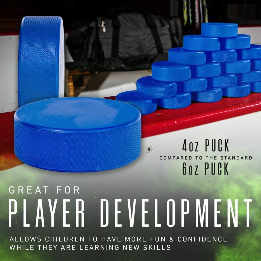TronX Youth Mite Lot de 6 palets de hockey sur glace pour enfants légers avec sac de transport en maille, parfaits pour la manipulation des bâtons et les exercices d'entraînement (bleu)