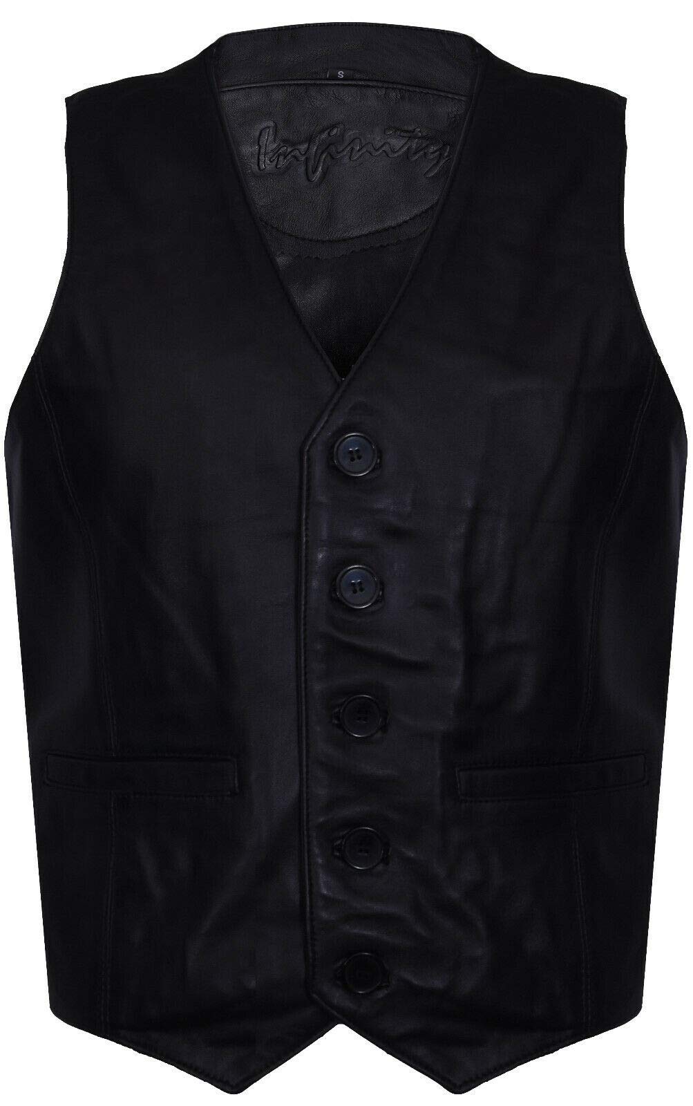 Infinity Leather Men's   Classic Black Leather Waistcoat-Grantham in Size 3XL, BrandAlley