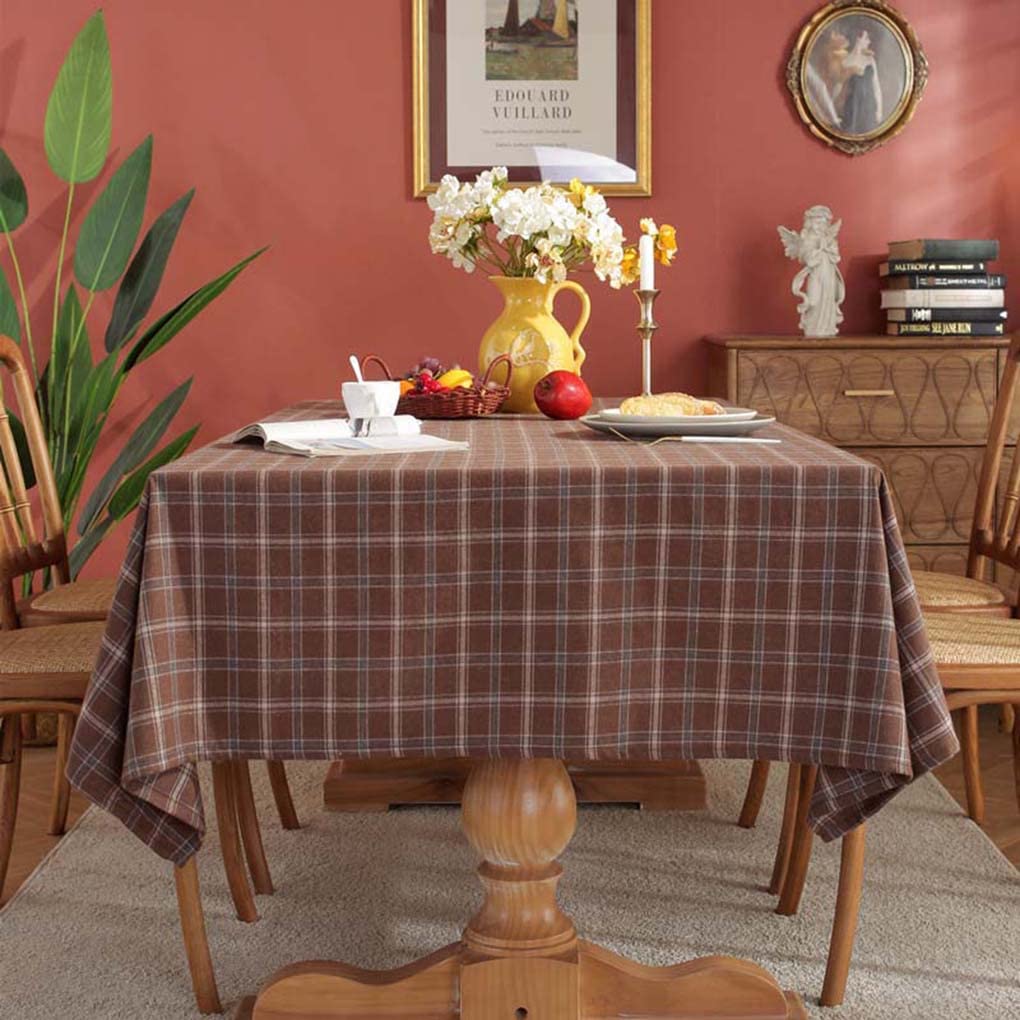 Amazon｜テーブルクロス ブラウン チェック柄 長方形 140x300