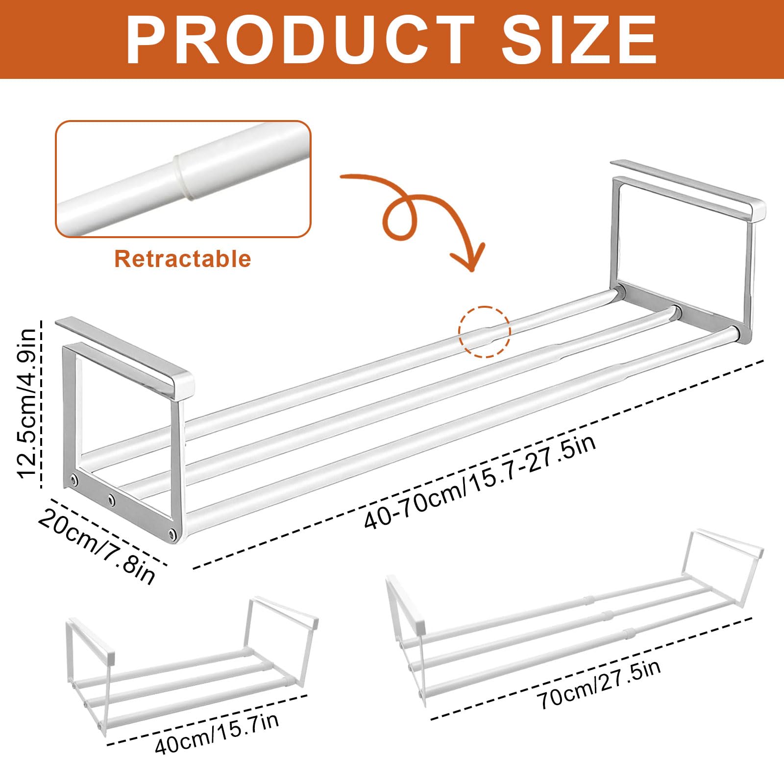 Wiszący regał na buty, organizer w szafie, regulowany 40-70 cm, podwyższony regał pod szafkę, wiszący regał pod biurko, do szafek kuchennych, szafek na buty, szafek na ubrania (biały)