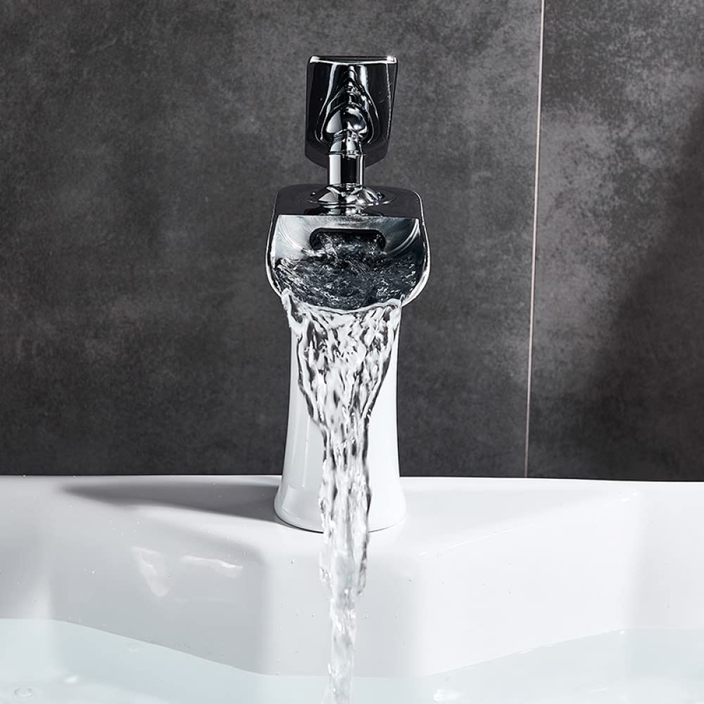 Robinet Cascade Blanc Salle De Bain – Mitigeur Lavabo Laiton Moderne, Effet Cascade Élégant Et Robuste