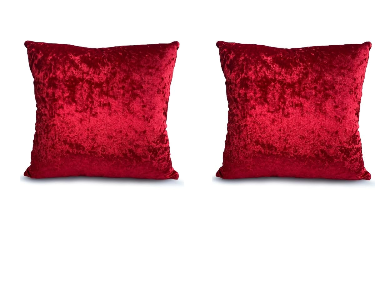 Insafians Red Decorative Crushed Velvet Cushion Covers 45Cm X 45Cm/Square Throw Pillowcases For Sofa Bedroom With Invisible Zipper 18X18 Inch (2, )