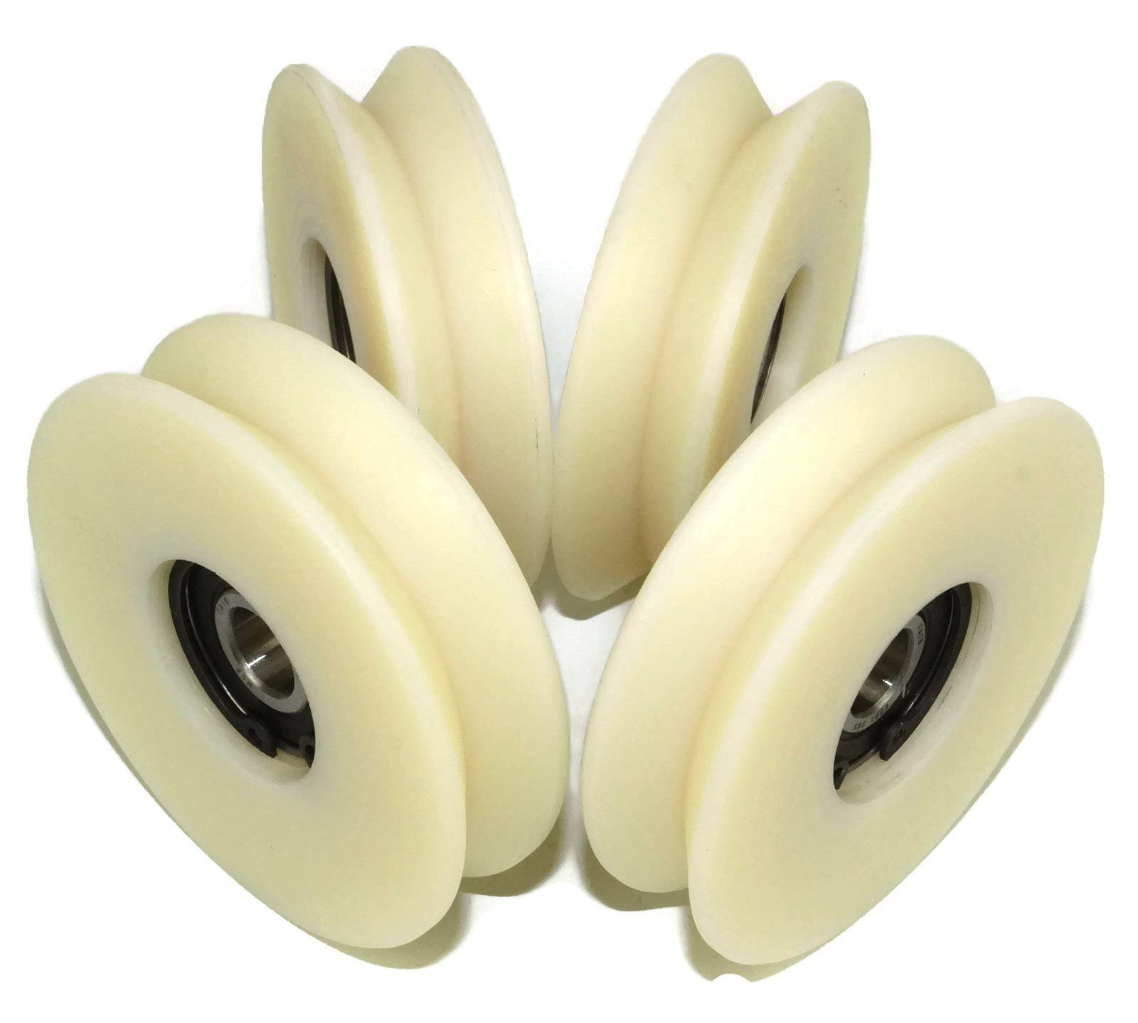 Lot de 4 poulies en nylon polyamide pour portail coulissant, diamètre de 80 mm, avec rainure en V à 90°, Fabriqué en UE