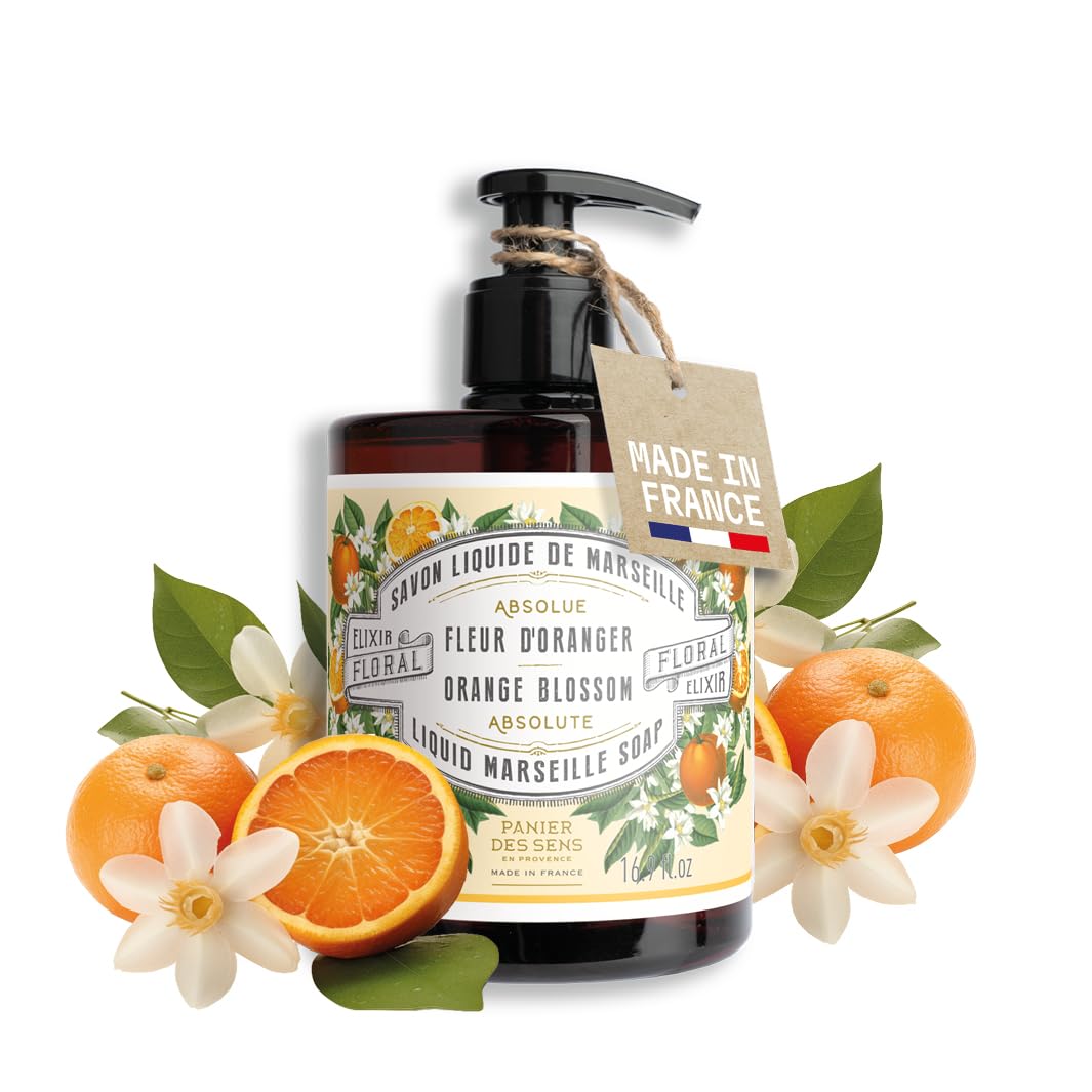 Panier des Sens - Liquid Hand Soap – Orange Blossom Soothing HandWash – With Olive - Savon de Marseille Made in France - Organic Hand Wash 96% Natural Ingredients - Vegan Soap 500ml