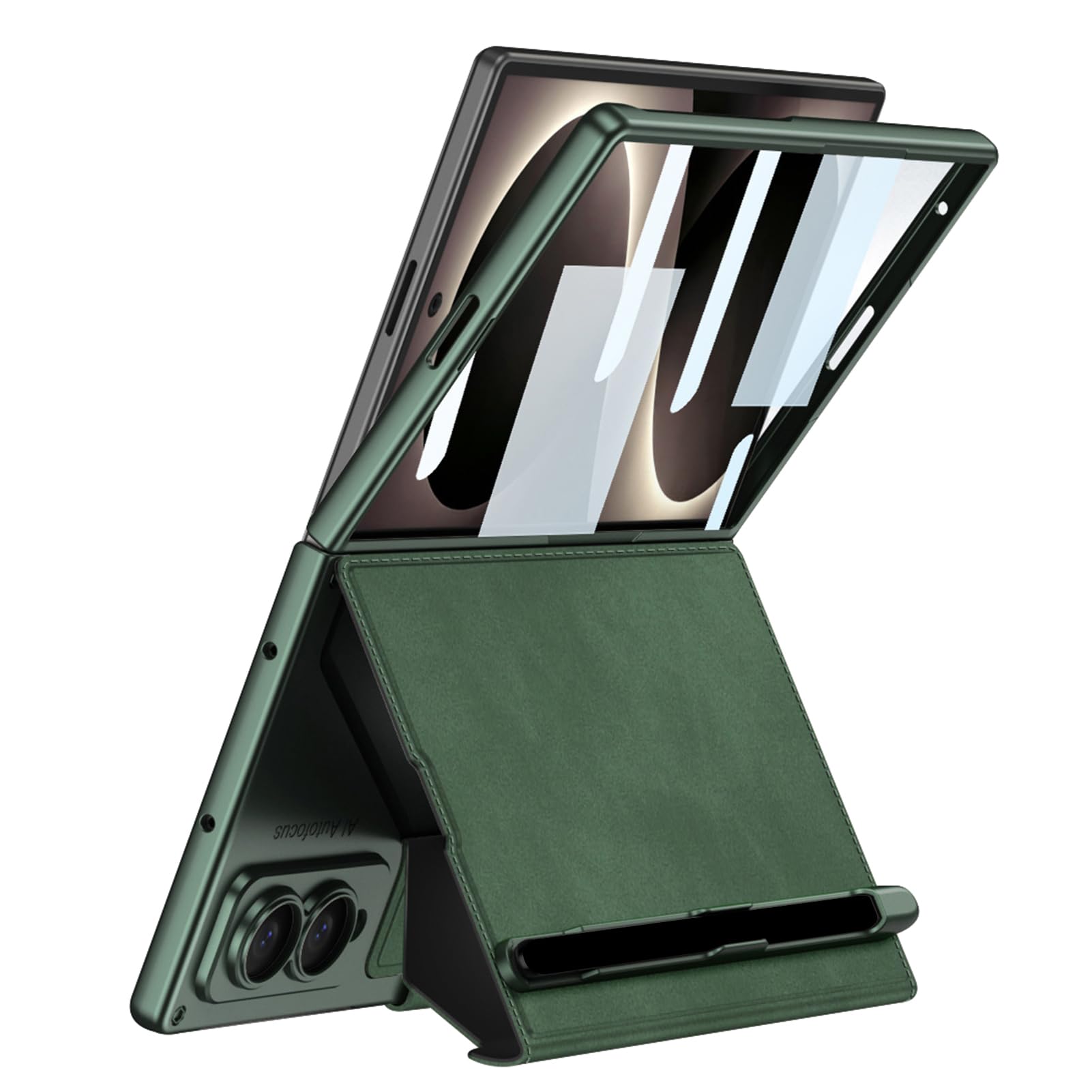 Custodia a portafoglio per Samsung Galaxy Z Fold 8, in pelle con scomparto per carte di credito con portapenne, protezione per lo schermo, copertura aziendale, verde