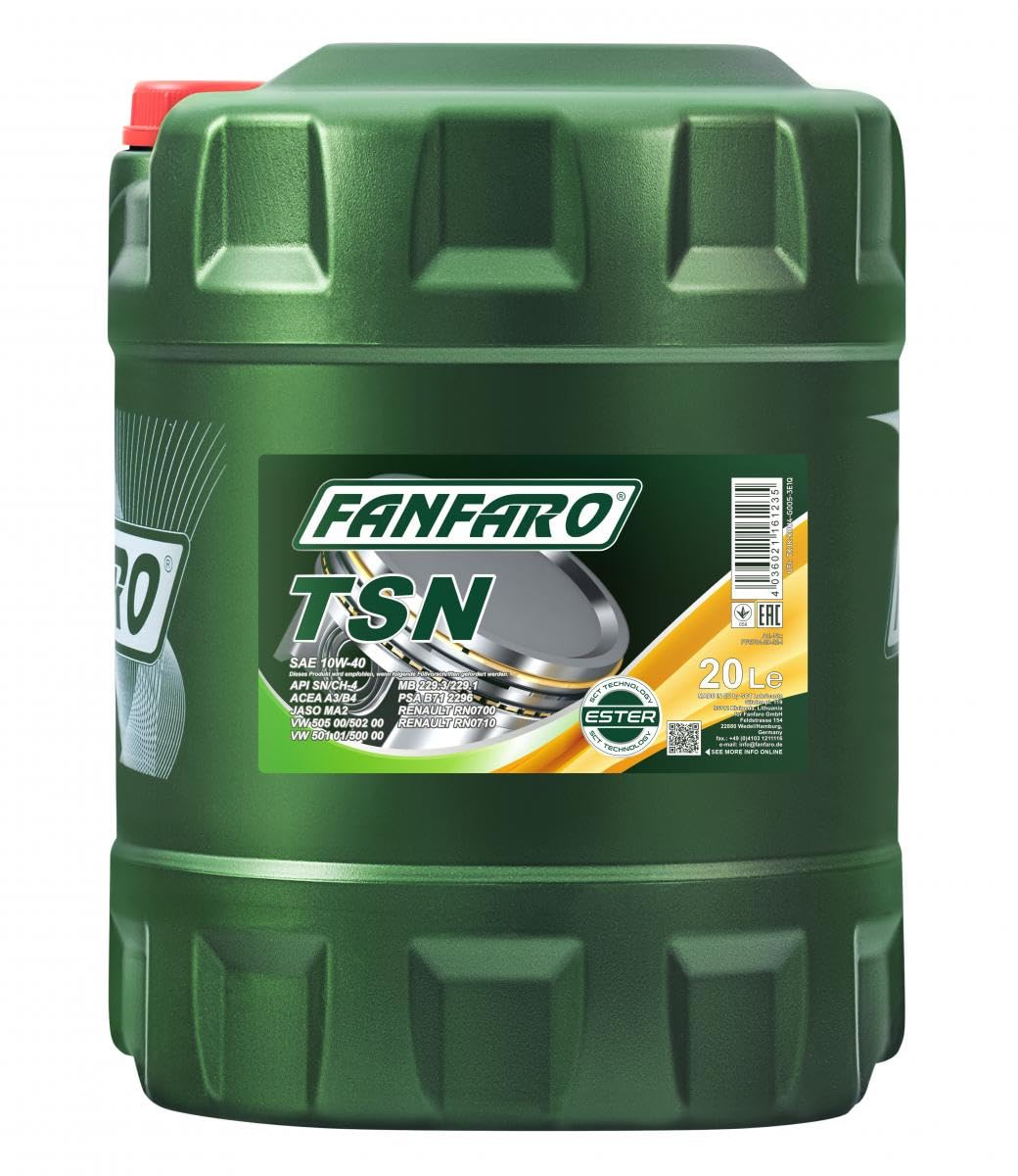 FANFARO Aceite de motor 10W-40 Profi Line Aceite sintetico ACEA A3/B3 ACEA A3/B4 API SN API CH-4 TSN 20L Compatible con VW Polo V Hatchback 6R1, 6C1 up! Hatchback 121, 122, BL1, BL2, BL3, 123, SKODA