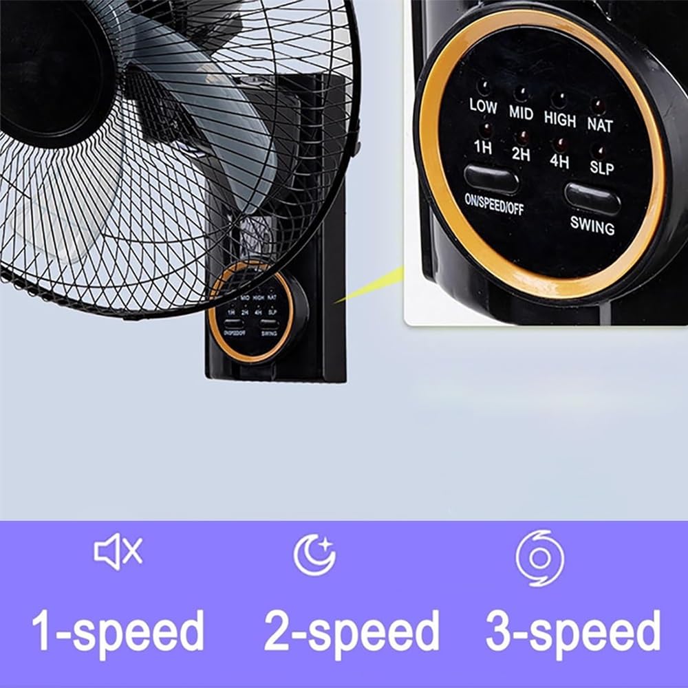 Ventilateur mural solaire 40 cm, silencieux et oscillant, avec télécommande, 3 vitesses, minuterie, 5 pales, inclinaison réglable, for maison, chambre, bureau, salon, garage