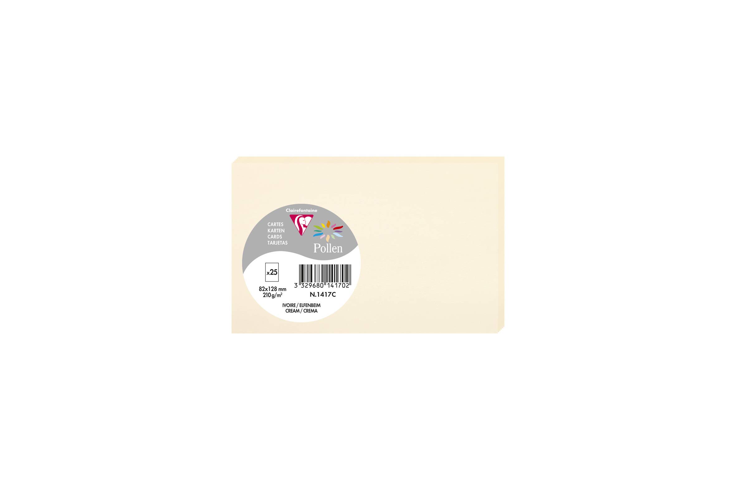 Clairefontaine 1417C Pack of 25 Plain Cards Format 8,2x12,8cm 210gsm Cream colour Invitation Cards Events Correspondence Pollen range