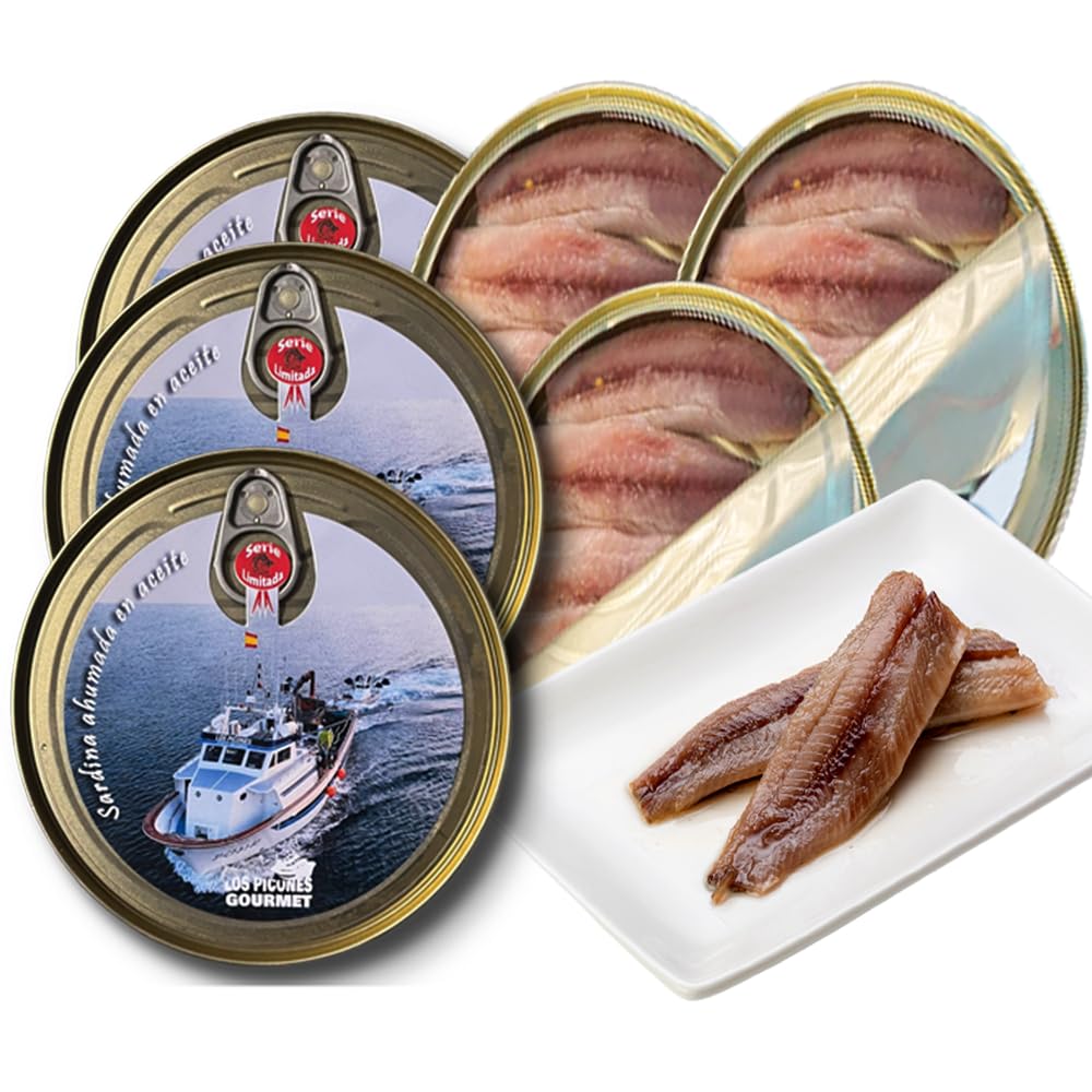 Los Picones Gourmet Sardinas Ahumadas en Aceite de Oliva Pack 3 Latas 115g