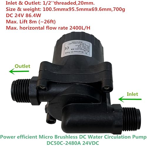 Miniatura 3 de SHYSKY DC50C-2480A 24V Micro Brushless DC Bomba de circulación de agua 86W, velocidadflujo ajustable, 26.2 ft 26ft Lift 634GPH, Circulación continua
