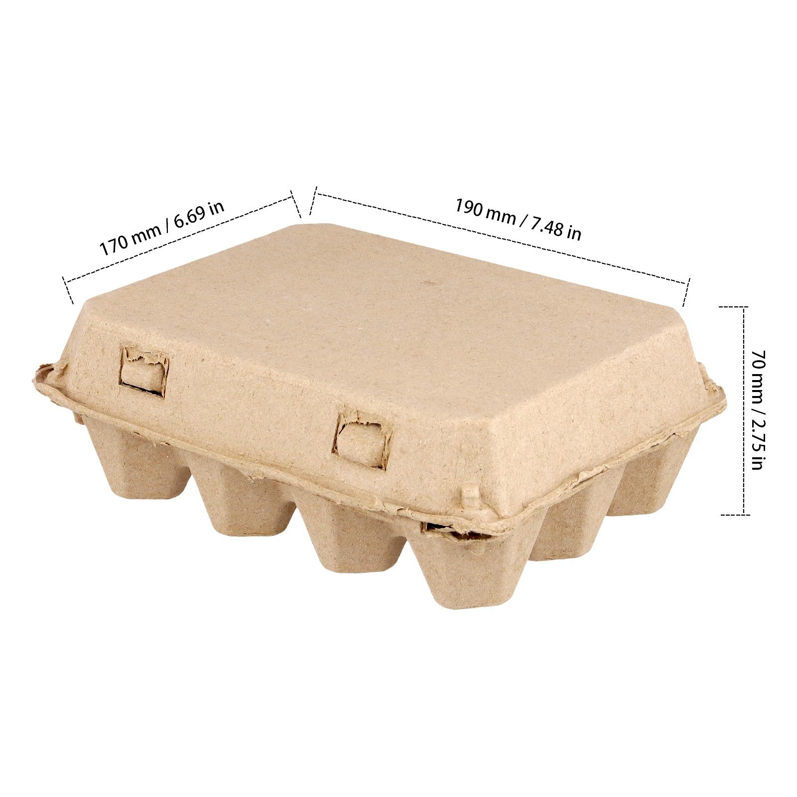 50 cajas de cartón para huevos de 12 huevos, cartón marrón, 19 x 17 x 7 cm, para el transporte y almacenamiento de huevos