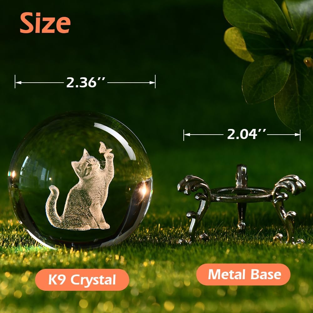 Cat Gifts for Women 3D Crystal Ball 60mm Cat Lover Themed Gift with Stand Gifts for Women Mothers Day Christmas Birthday - Image 2