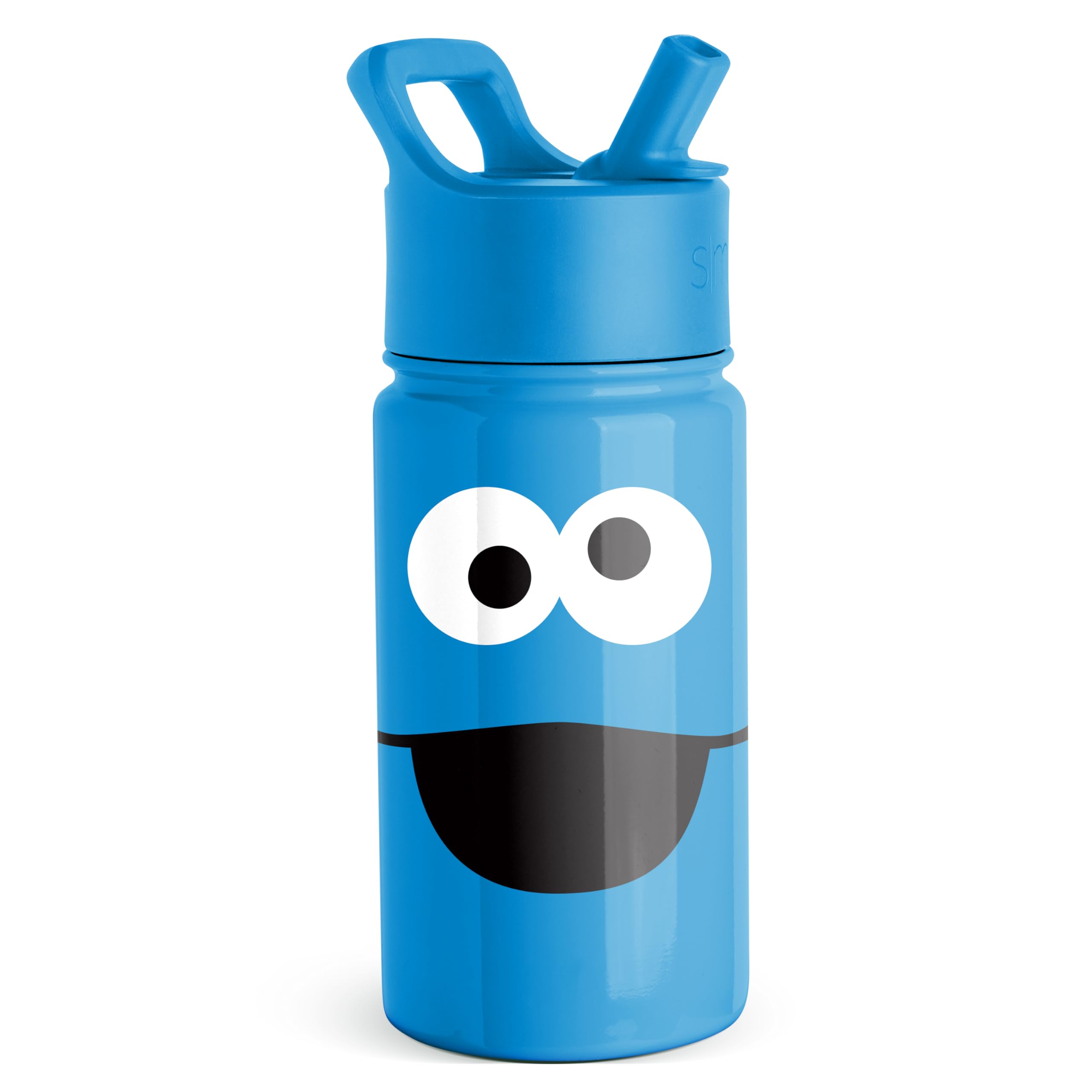 Simple ModernSesame Street Cookie Monster Kids Water Bottle with Straw Lid | Insulated Stainless Steel Reusable Tumbler for Toddlers, Boys | Summit Collection | 14oz, Cookie Monster Big Face