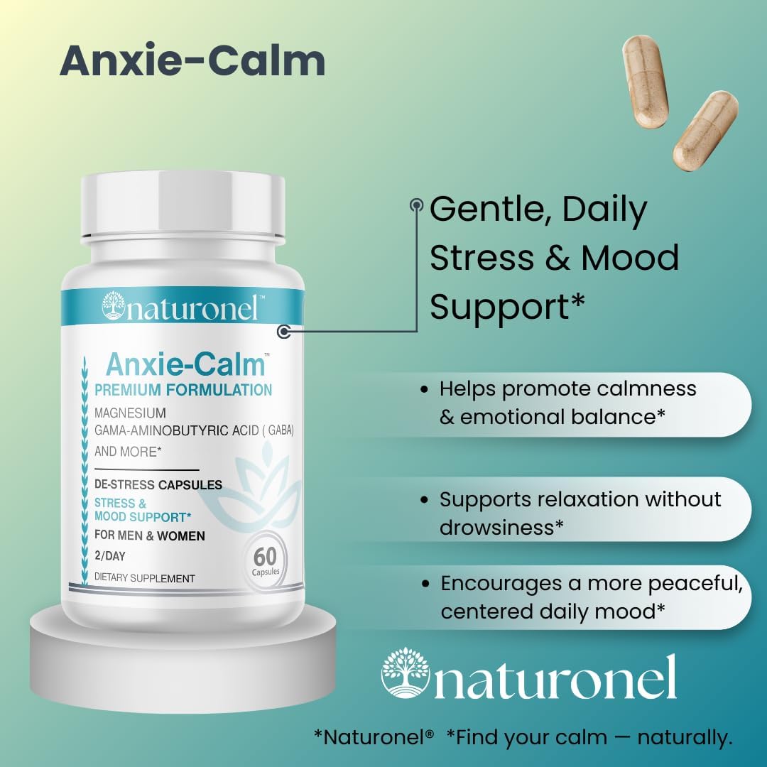 Anxie-Calm – Stress & Mood Support (3 Pack) with Magnesium, GABA, Ashwagandha, Rhodiola, Lemon Balm & Chamomile | Advanced Dietary Supplement Formula | Non-GMO | Made in USA, GMP Certified