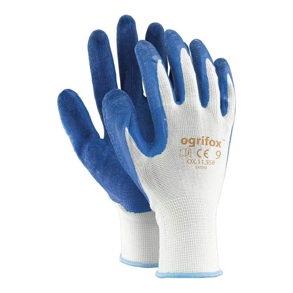 Ogrifox Schutzhandschuhe OX-Lateks_Wn9, Ox.11.558 Lateks, Weiß-Blau, Größe 9, 240 Stück bei Günstiger Preis