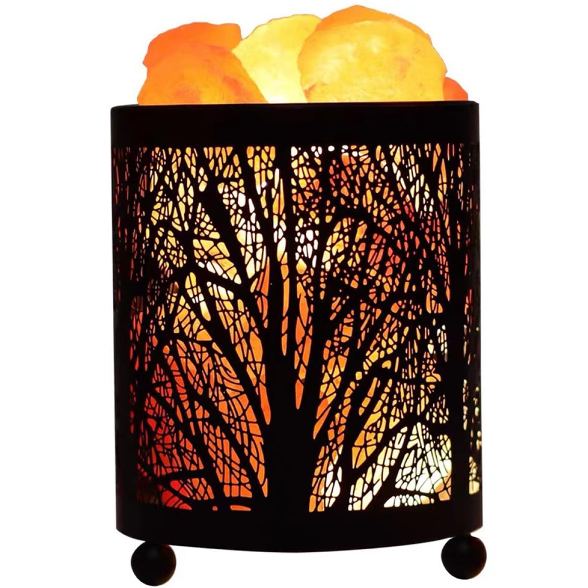 Veilleuse Lampe de Chevet Décorative en Sel, Fer Noir, avec Ampoules
