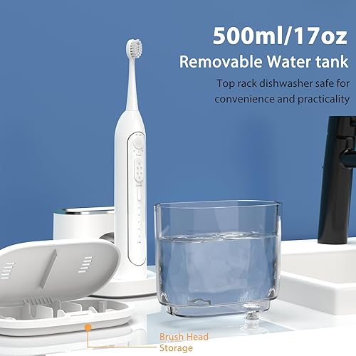 Miniatura 6 de ZoCCee Cepillo de dientes eléctrico con hilo dental de agua, cepillo de dientes profesional 2.0 todo en uno, cepillo de dientes sónico recargable