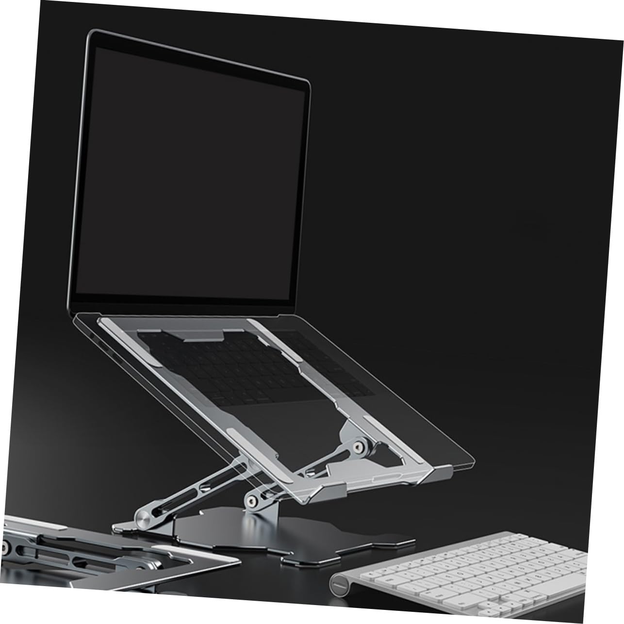 Supporto per Laptop Regolabile Pieghevole in Lega di Alluminio Argento | Struttura a Vite Solida, Altezza Variabile, Portatile per Ufficio e Lavoro All'aperto