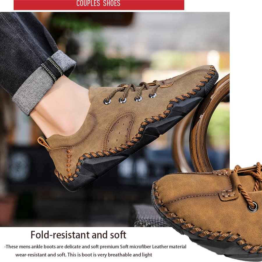 Mens Casual Slip-On Loafers Vintage Hand Stitching Soft Leather Lace-up Lightweight Anti Slip Flats Ankle Chukka Oxford Shoes3