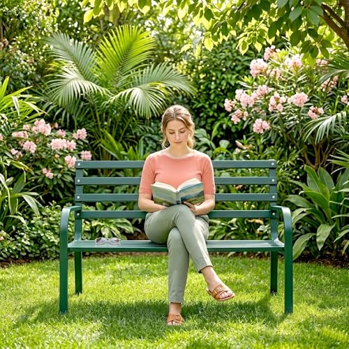 Image of BRISHI 2 Seater Metal Garden Bench for Indoor & Outdoor Park /Patio /Living Room /Terrace /Balcony (Green)