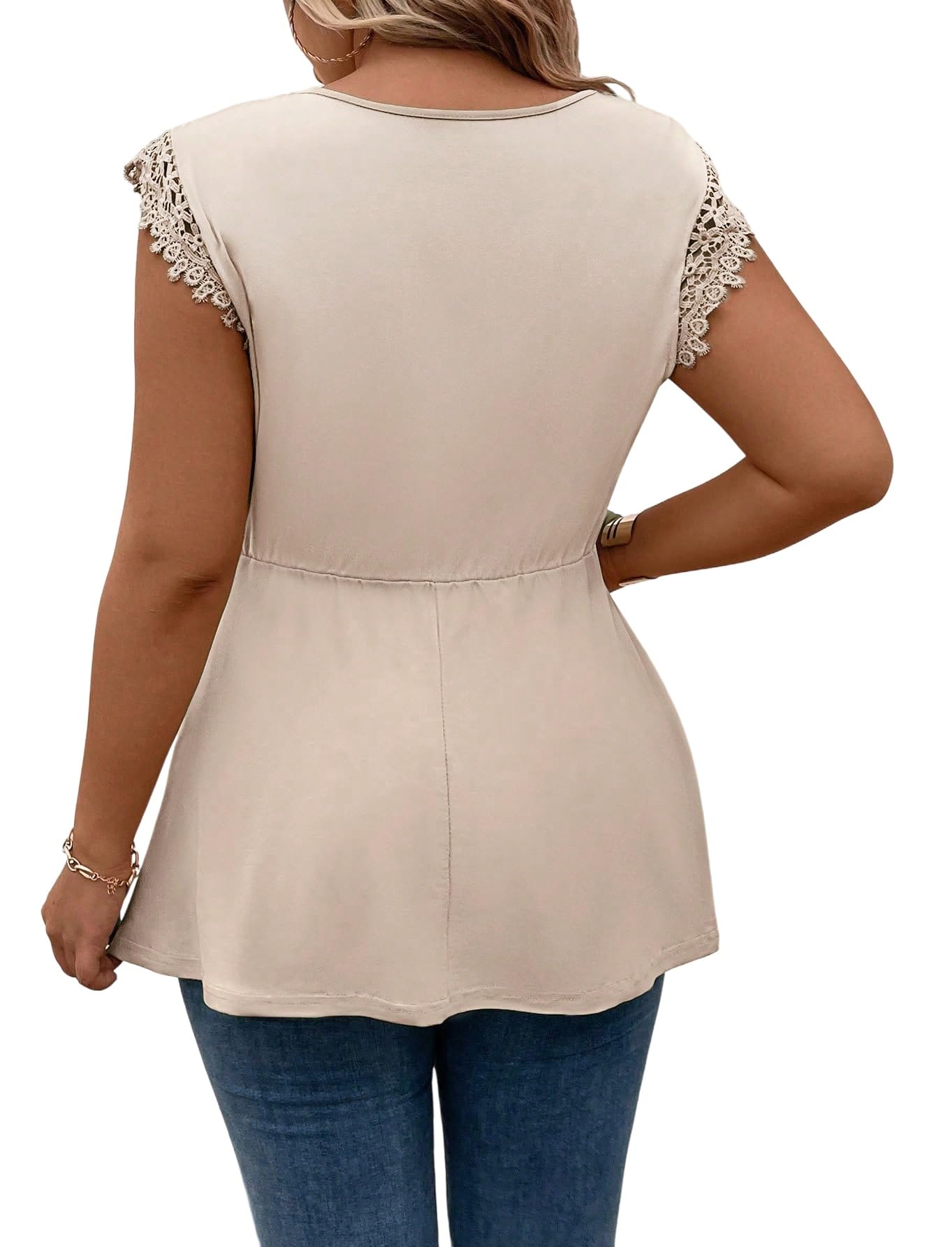 GORGLITTER Canotta da donna taglie forti, con pizzo, elegante, estiva, scollo a V, babydoll, per l'ufficio, per il tempo libero