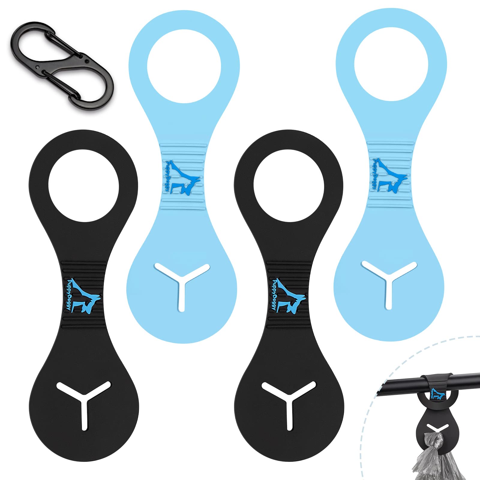 Dog Poop Bag Holder for Leash Waste Bag Carrier Dog Poop Bag Dispenser for Walking Running Bicycle Accessory 4 Pieces (Black + Blue)