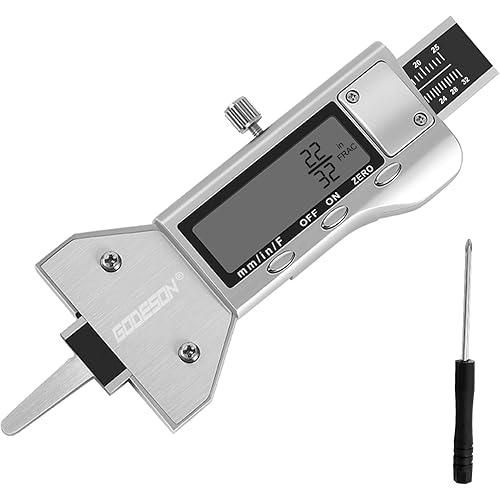 GODESON Metal Digital Tire Tread Depth Gauge, LCD Display Tire Tread Depth Gauge with 3 Modes-Fractional Inch, Decimal Inch and Millimeter,Precision Professional Measuring for Motorcycle, Car, Trucks