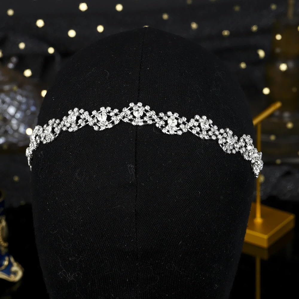 3 Pezzi Accessori per Capelli con Strass in Argento per Donna, Fasce Elastiche per Capelli da Sposa e da Sposa