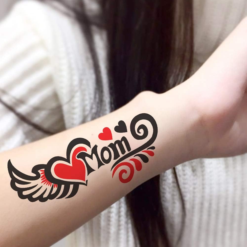 Temporary Tattoowala Mom With Heart And Wings Temporary Tattoo Stickers For Girls, Men, Women Fake Tattoo Waterproof body Art 2