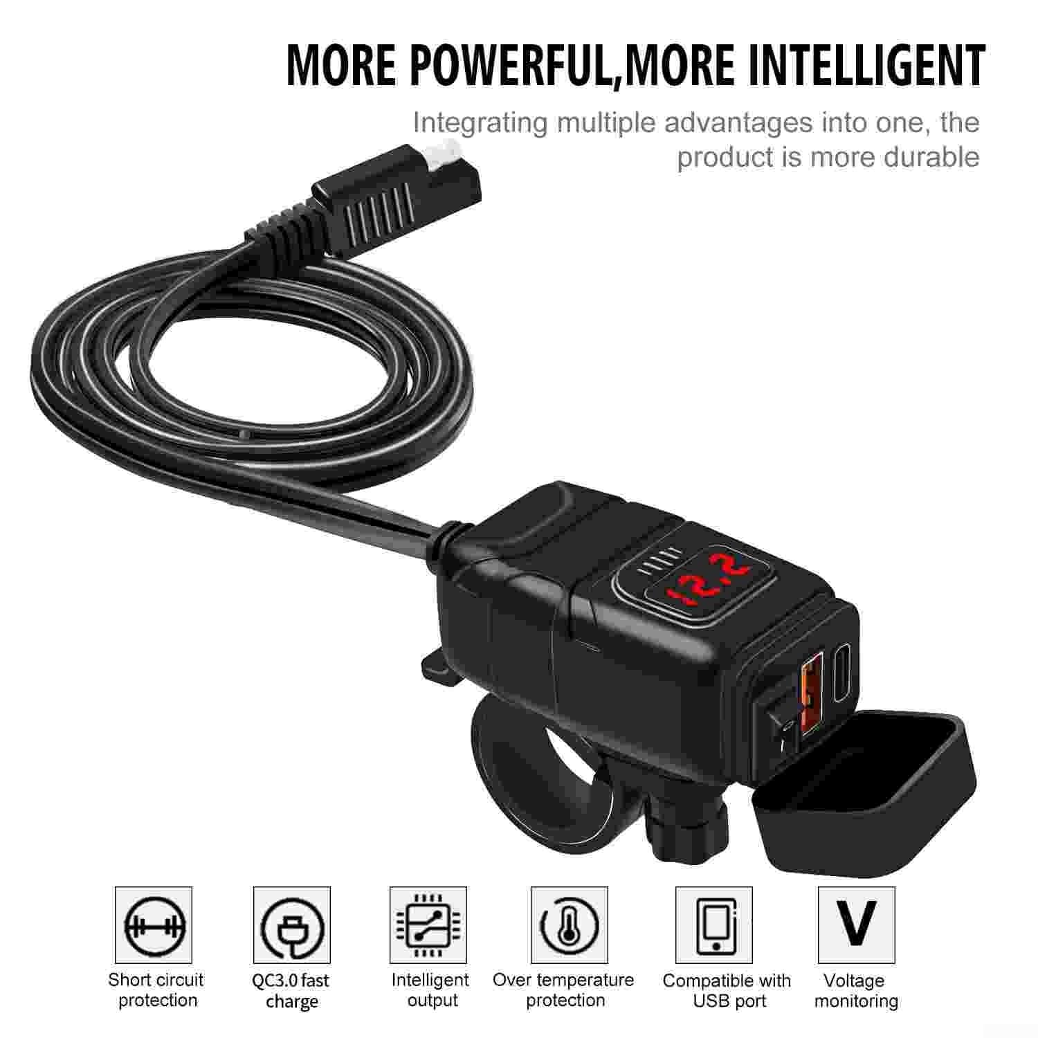 Ładowarka motocyklowa USB wodoodporna IP66 z szybkim ładowaniem PD3.0 do qc3.0 Gniazdo kierownicy 12 V-24 V do smartfona GPS (niebieski)