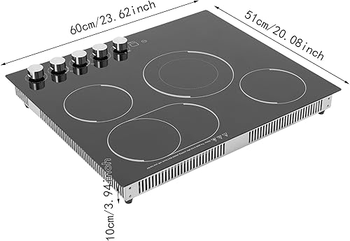 Miniatura 5 de Placa de cocina eléctrica de cerámica, 4 quemadores, 110 V, engranajes de potencia de fuego ajustables con pantalla LED y bloqueo de seguridad para