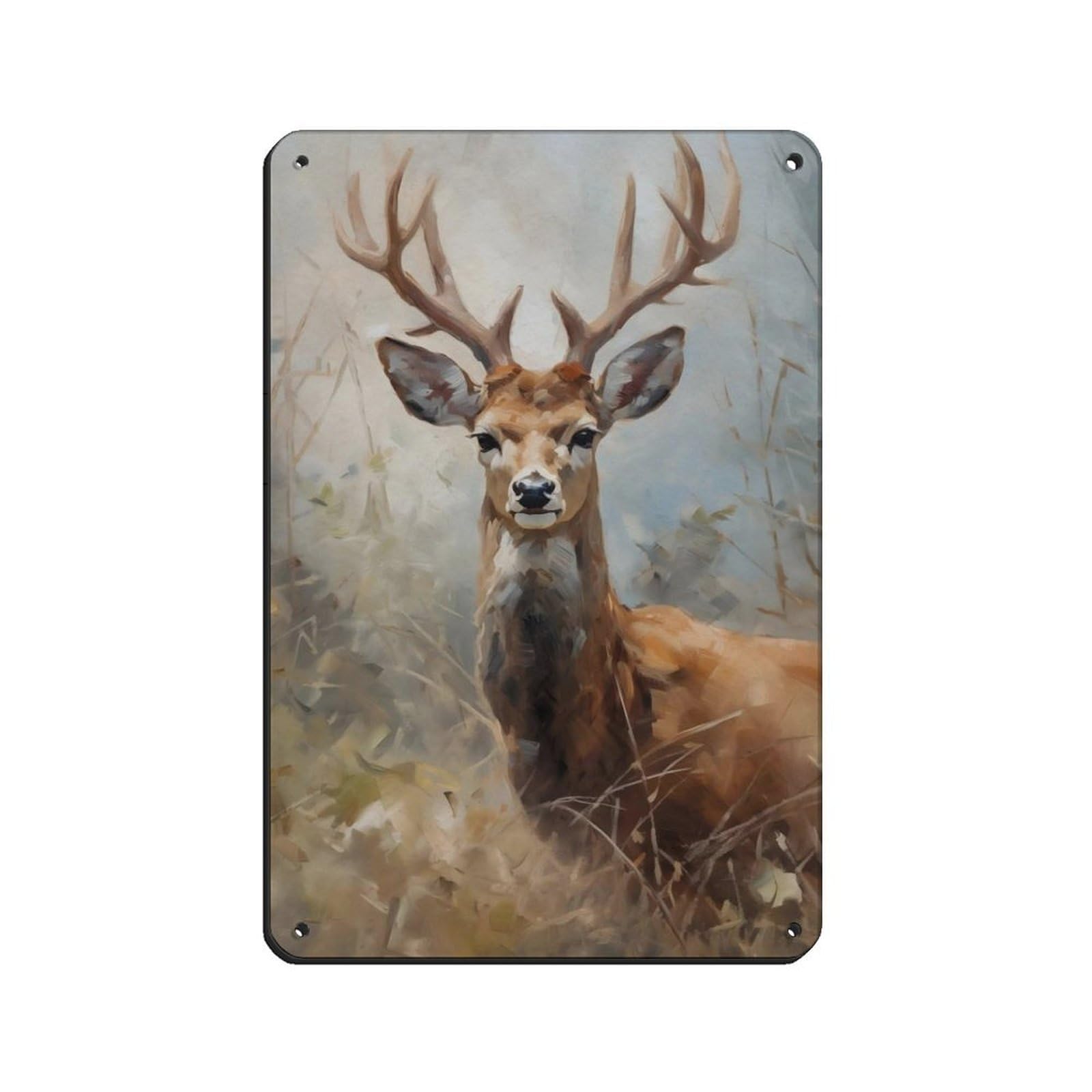 Lxwnze 20L X 30W Cm Deer In Jungle Art - Abstract Nature Art Retro Poster Metal Tin Sign Chic Art Retro Iron Painting Bar People Cave Cafe Family Garage Poster Wall Decoration 8X12inch(20X30cm)