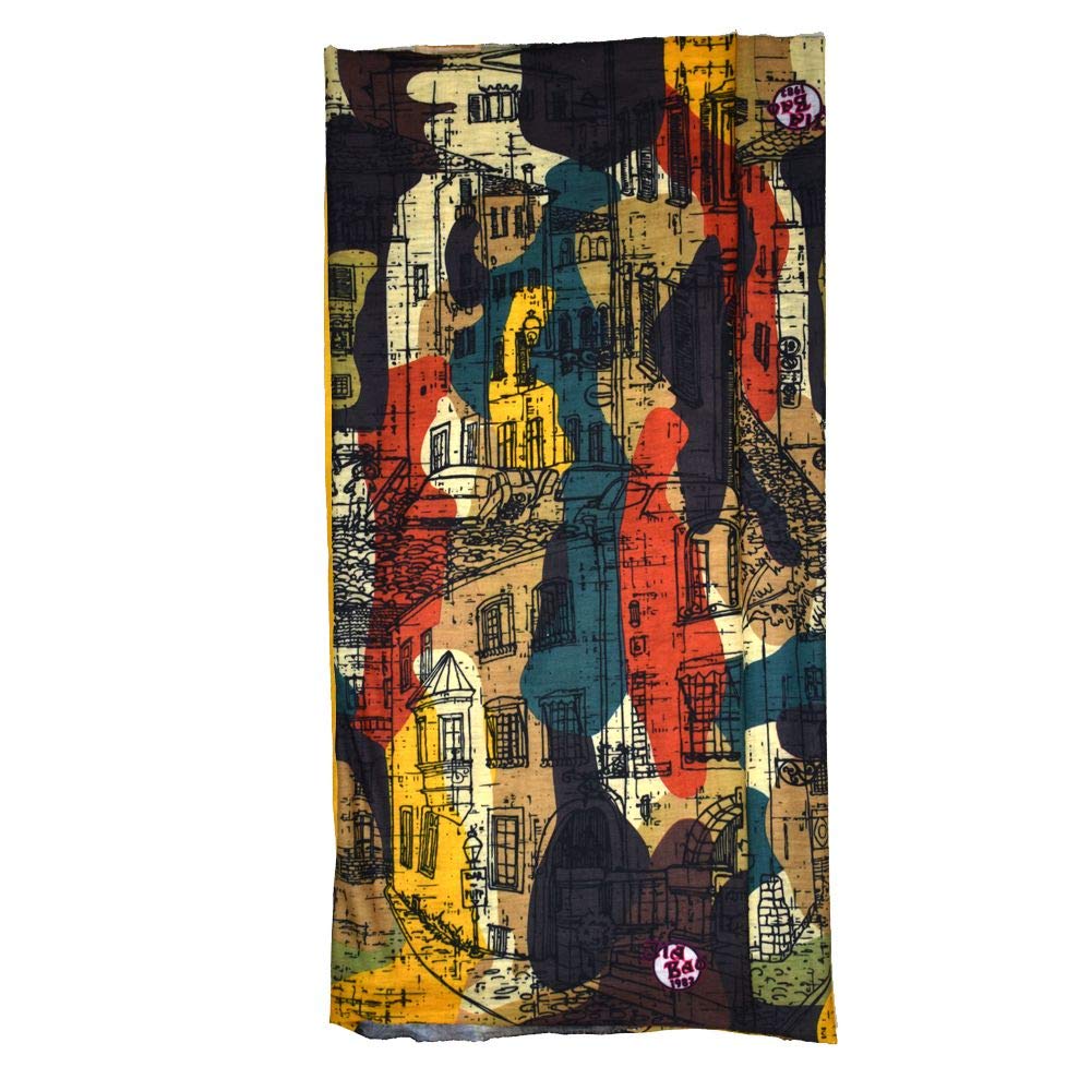 Multifunctional Multipurpose Tube Bandana Headband Face Mask Mouth Protective Cover, Building Pattern