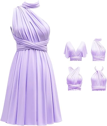 Knee Length Infinity Dresses for Bridesmaid with Bandeau Spandex Multi-Way Dress Pleated Convertible Transformer Gown LA03