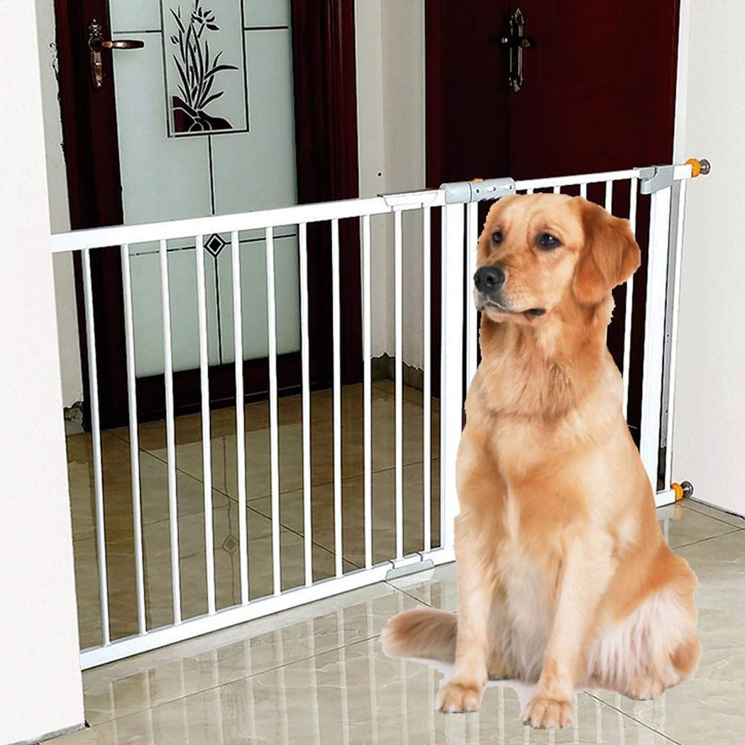 Kojce Dla Zwierząt, Bezpieczna, Łatwa W Montażu Metalowa Bramka Zabezpieczająca Z Mocowaniem Dociskowym, Białe Tralki Na Schody/a/83-90Cm