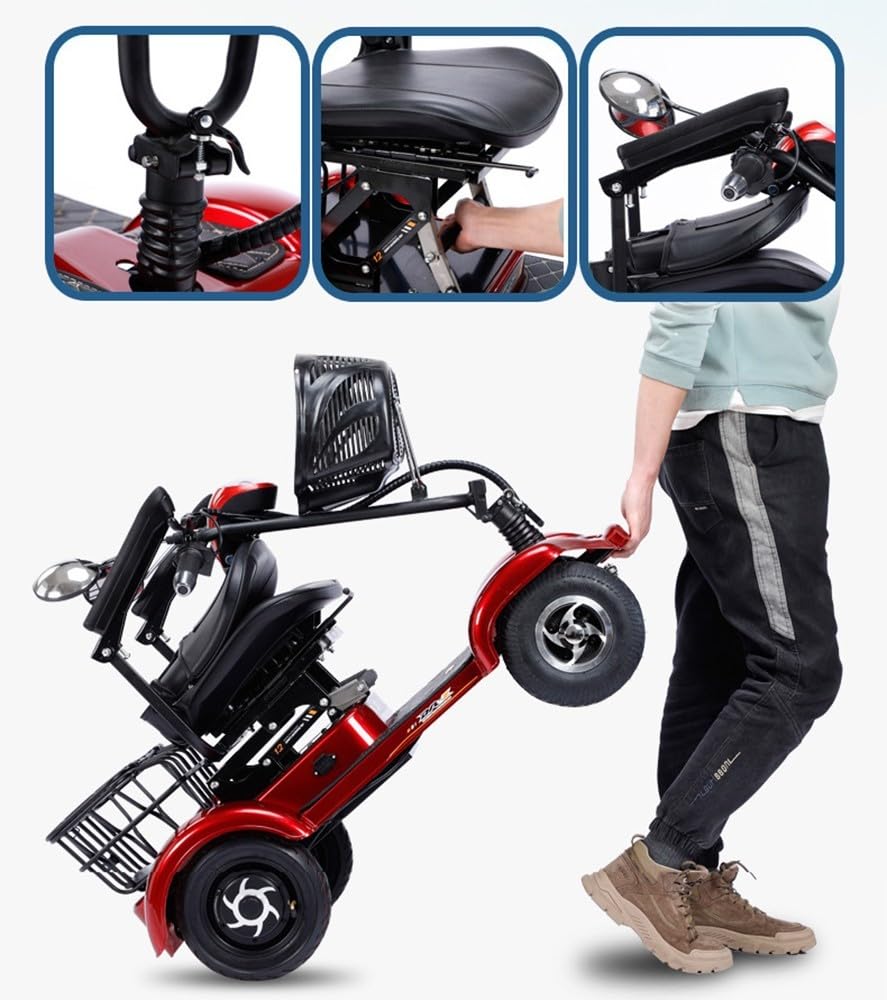 4 Ruedas Scooters Movilidad Servicio Pesado para Adultos Mayores Capacidad 200 Kg 380W 48V 20Ah Scooter Demovilidad Plegable Portátil Iluminación LED Completa para Ancianos B