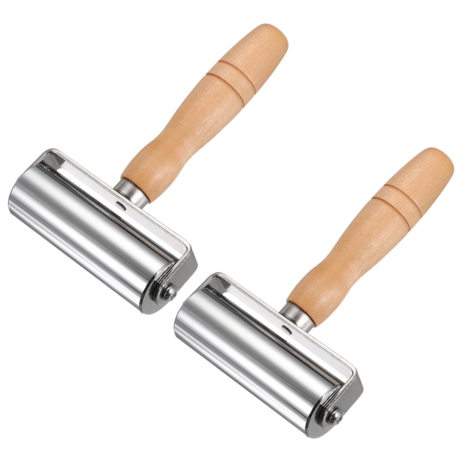 QUARKZMAN 2 Pezzi Rullo Pressa Pelle 100 Mm / 3.94" Lunghezza Acciaio Inossidabile Laminazione Bordi Colla Pelle con Manico in Legno per Lavorazione Fai da Te