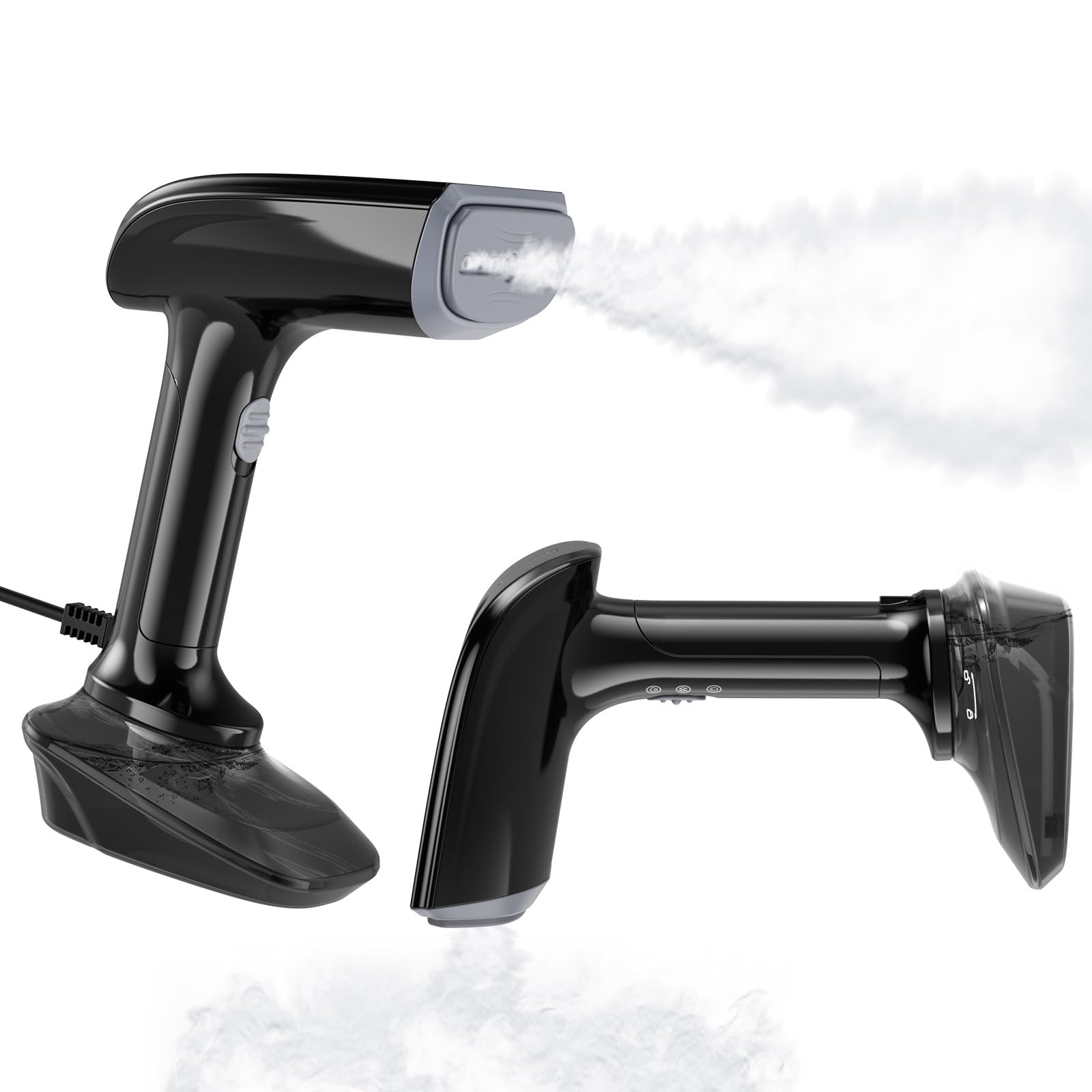 Lisseur à vapeur portable, 1200 W, temps de chauffe de 30 secondes, pression de vapeur de 23 g/min, réservoir d'eau amovible de 300 ml, fer à repasser et défroisseur 2 en 1, défroisseur à main (Noir)