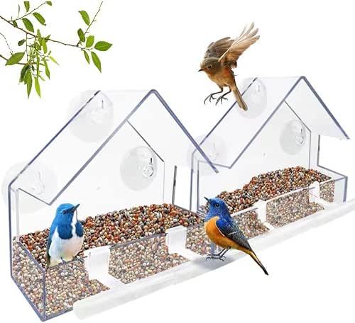 Window Bird Feeder 2 Pack, Bird House for Outside with