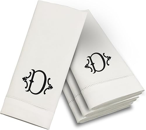 Servilletas de mesa de algodón de alta calidad con inicial bordada, paquete de 4, 20 x 20 pulgadas, lavables, diseño de vainica, elegantes