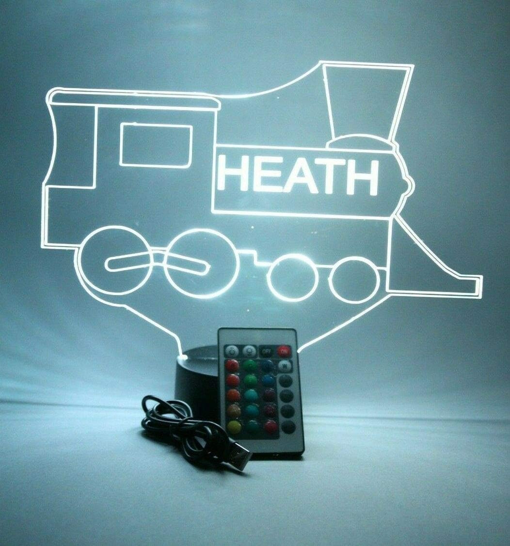 MIRROR MANIA Vehicles Planes Trains and Automobiles Name Night Light Up Lamp Shape LED Personalized Custom Made Desk Table Lamp, It's Wow, with Remote 16 Colors Changing, Great Gift (Train)