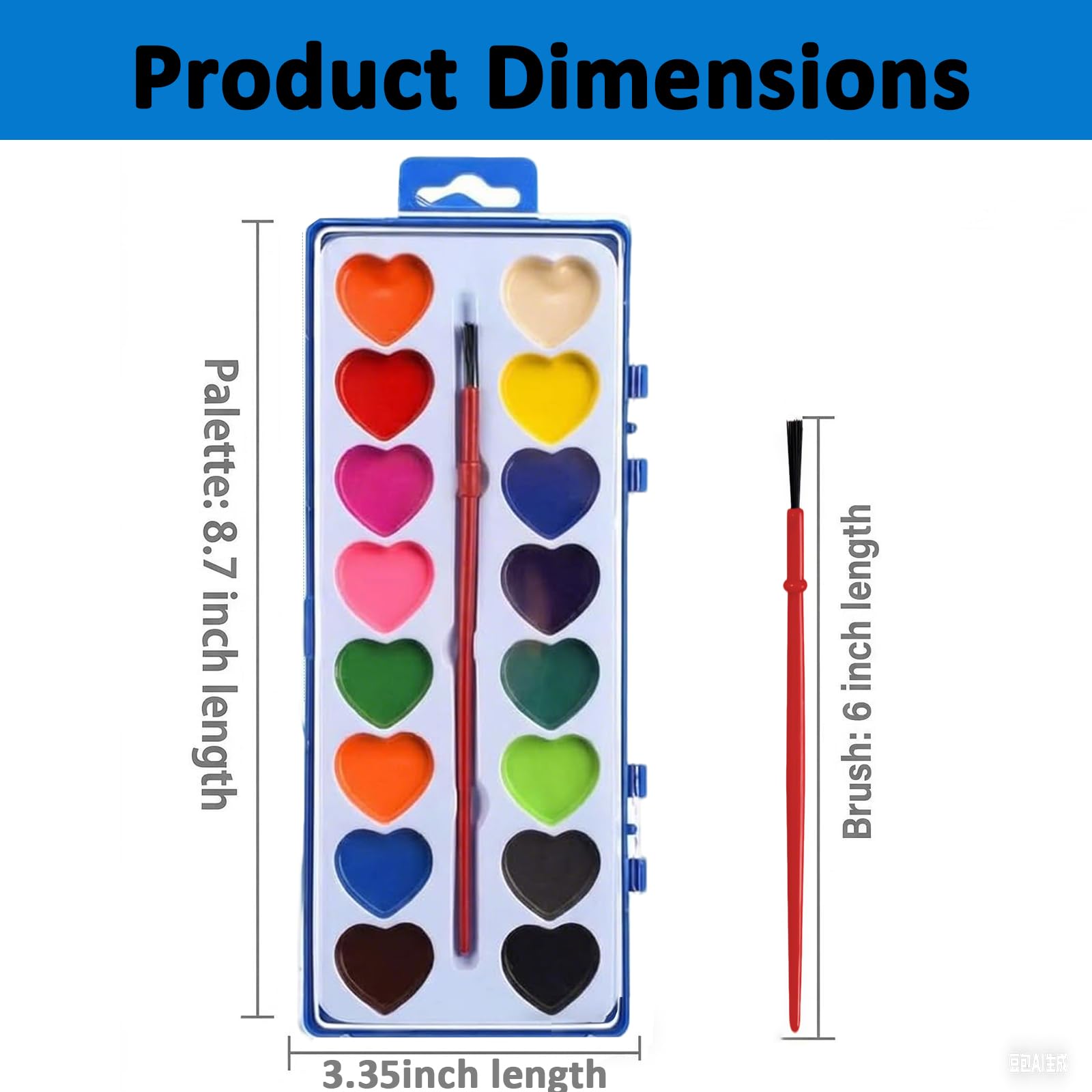 Shgxjjnb 24 Pack Heart Watercolor Paint Set with Paintbrush and 16 Colors for Kids, Valentines Party Favors Art, Classroom Gifts for Students Painting - 3