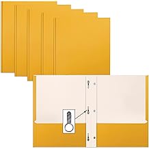 Better Office Products Dark Yellow Paper Pocket Folder with Prong Pack 50 Pack Matt Texture Letter Size Paper Folder 50 Pack Dark Yellow with 3 Metal Pinclips